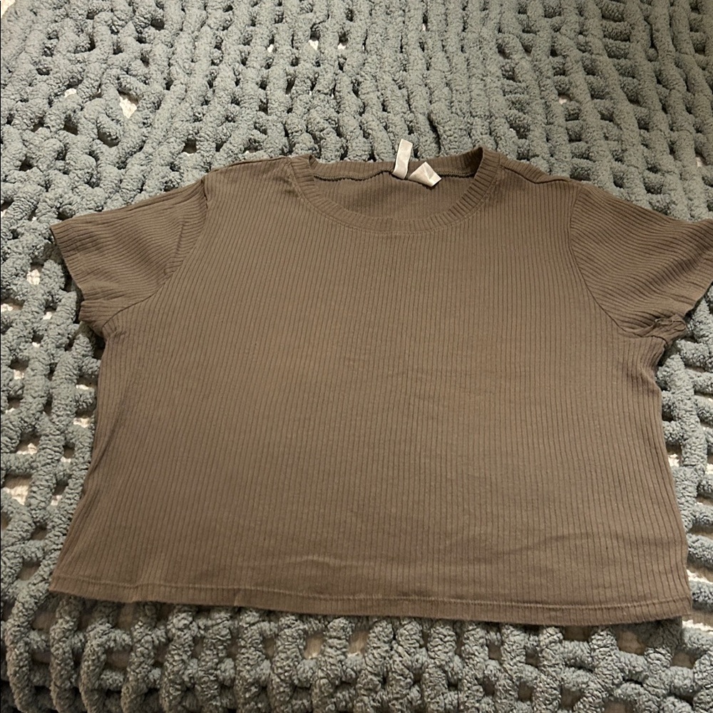 Ribbed Short Sleeve Crewneck Crop Top - Army Green